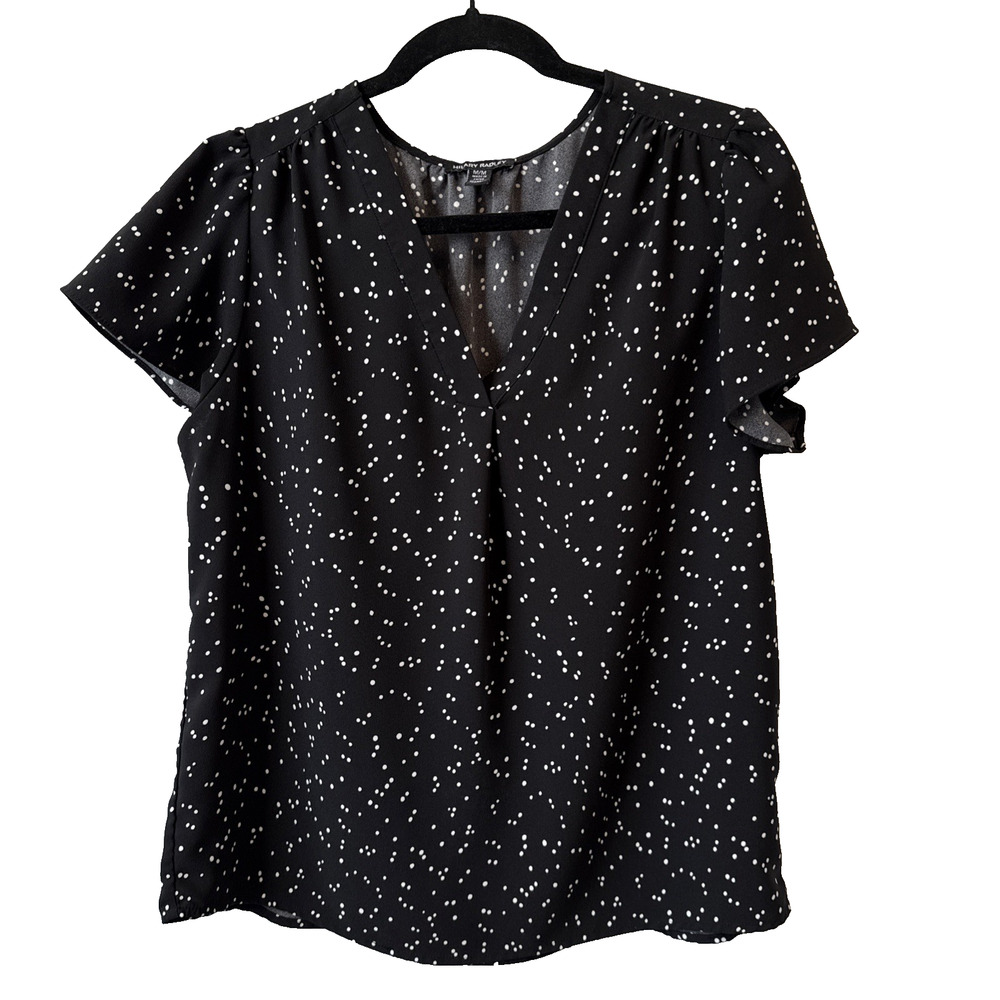 Hilary Radley Polka‎ Dot Pintuck Pleated Flutter Sleeve Blouse Women's M Classic